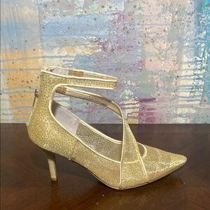 J.Renee Charmion Gold Snow Dot/Glitter Mesh Fabric Pump Women’s 12 W New Other